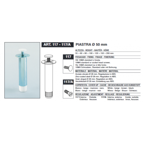 PIEDE ZINCATO REGOLABILE H 100 mm (4 PEZZI) - MANART