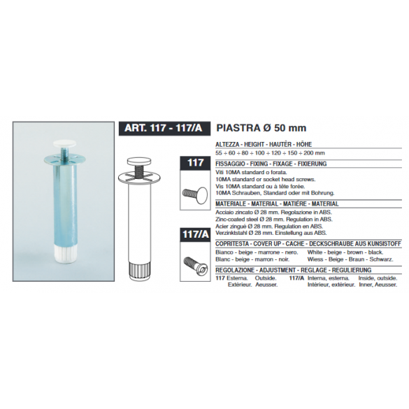 PIEDE ZINCATO REGOLABILE H 100 mm (4 PEZZI) - MANART