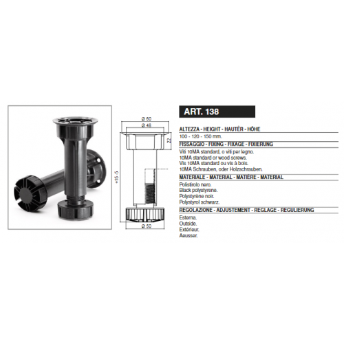 PIEDE IN PLASTICA REGOLABILE H 100 mm (4 PEZZI) - MANART