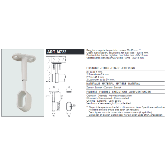 REGGITUBO CHIUSO PER TUBO OVALE CENTRALE NICHELATO - MANART