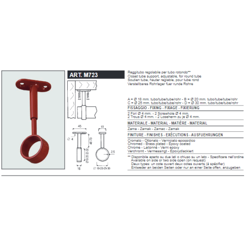 REGGITUBO APERTO PER TUBO TONDO CENTRALE NICHELATO D.18 mm - MANART