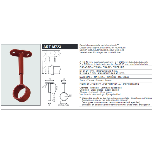 REGGITUBO CHIUSO PER TUBO TONDO CENTRALE NICHELATO D.18 mm - MANART