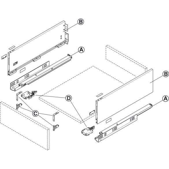 SET SPONDA PER CASSETTO H175 MM MATRIXBOX A30 BIANCO OPACO PROFONDITA' 450MM- HAFELE