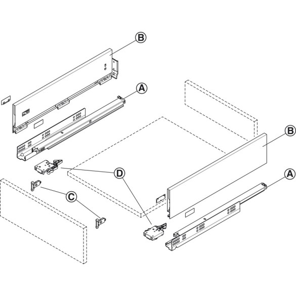 SET SPONDA PER CASSETTO H128 MM MATRIXBOX A30 BIANCO OPACO PROFONDITA' 350MM- HAFELE