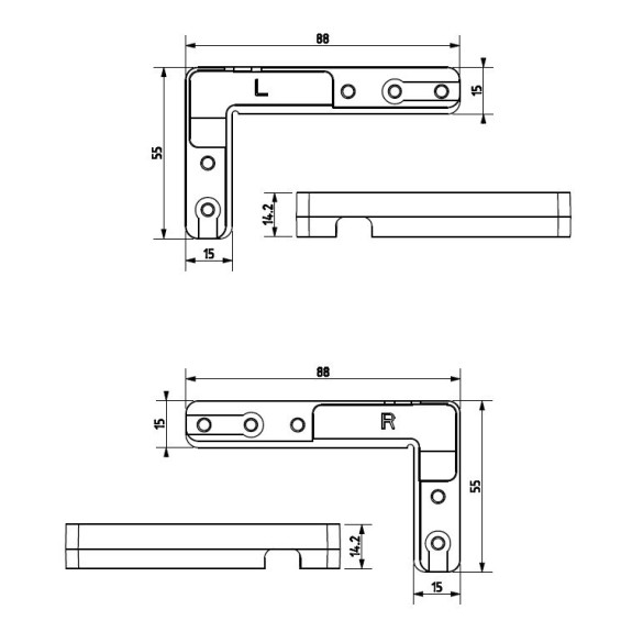 SET SQUADRETTA DI FISSAGGIO PER CERNIERA INVISIBILE (DXeSX) F255 - DANCO