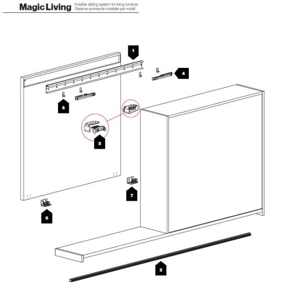SISTEMA INVISIBILE MAGIC LIVING 1800 TERNO PER MOBILI SCORREVOLI