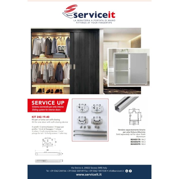 GUARNITURA SLIDE 40 ANTA SCORREVOLE PER MOBILI AMMORTIZZATO 40 KG SERVICE