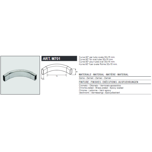 CURVA A 90° PER TUBO OVALE NICHELATO - MANART