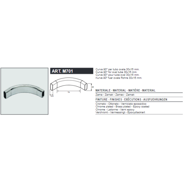 CURVA A 90° PER TUBO OVALE NICHELATO - MANART