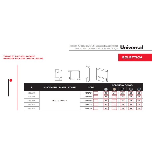 BINARIO PER ANTA IN ALLUMINIO UNIVERSAL ARGENTO 3 METRI - TERNO
