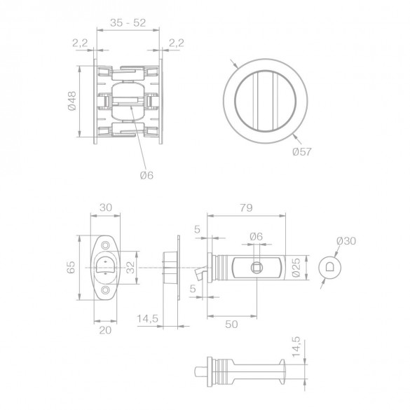 KIT MANIGLIA INCASSO TONDO CROMO SATINATO
