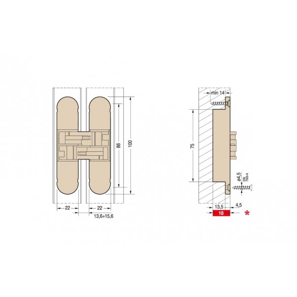CERNIERA A SCOMPARSA PER PORTE CEAM 1129 3D OTTONE