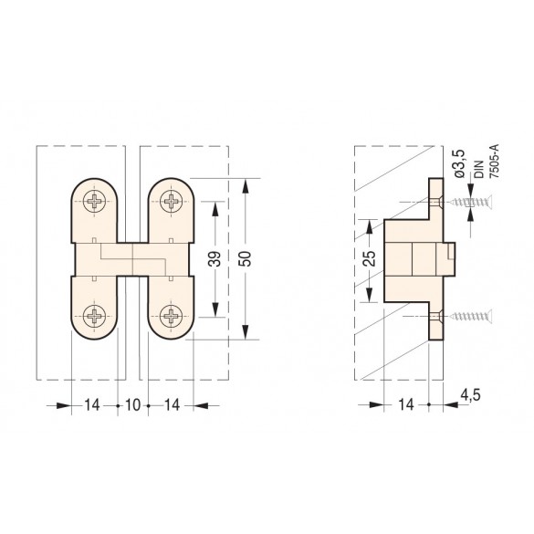 CERNIERA A SCOMPARSA PER MOBILI 828 NICHELATA