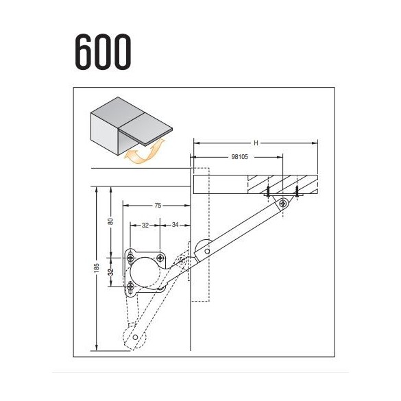 SNODO DX PER ANTA A RIBALTA 150N CEAM 600