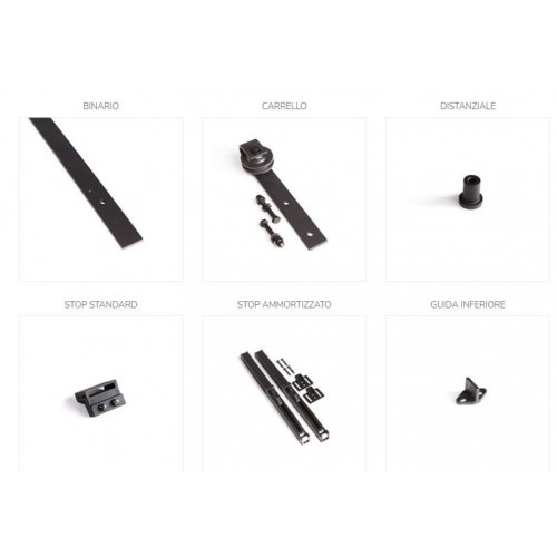 KIT SCORREVOLE RUSTICO 1 ANTA AMMORTIZZATO CON BINARIO INOX A VISTA KR80 - PETTITI