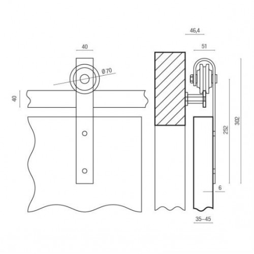 KIT SCORREVOLE RUSTICO 1 ANTA AMMORTIZZATO CON BINARIO INOX A VISTA KR80 - PETTITI