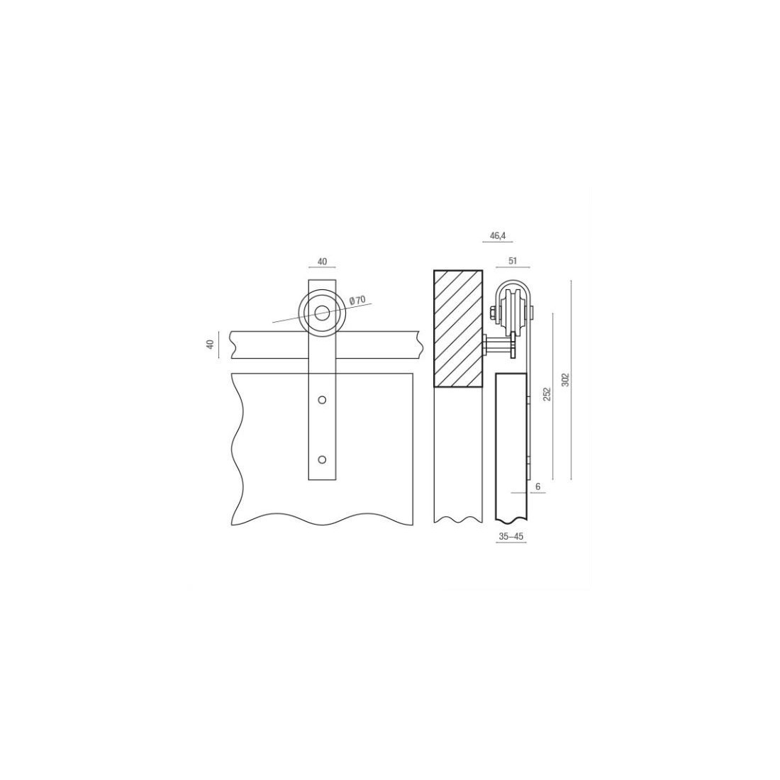 KIT SCORREVOLE RUSTICO 1 ANTA AMMORTIZZATO CON BINARIO INOX A VISTA KR80 -  PETTITI