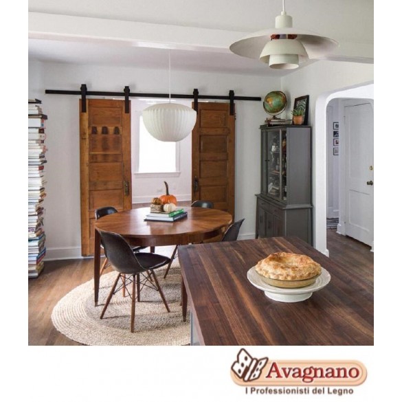 KIT SCORREVOLE RUSTICO 2 ANTE AMMORTIZZATO CON BINARIO NERO A VISTA KR80 - PETTITI