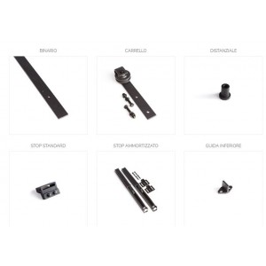 KIT SCORREVOLE PER MOBILI RUSTICO 2 ANTE AMMORTIZZATO CON BINARIO NERO A VISTA KRM80 - PETTITI 2