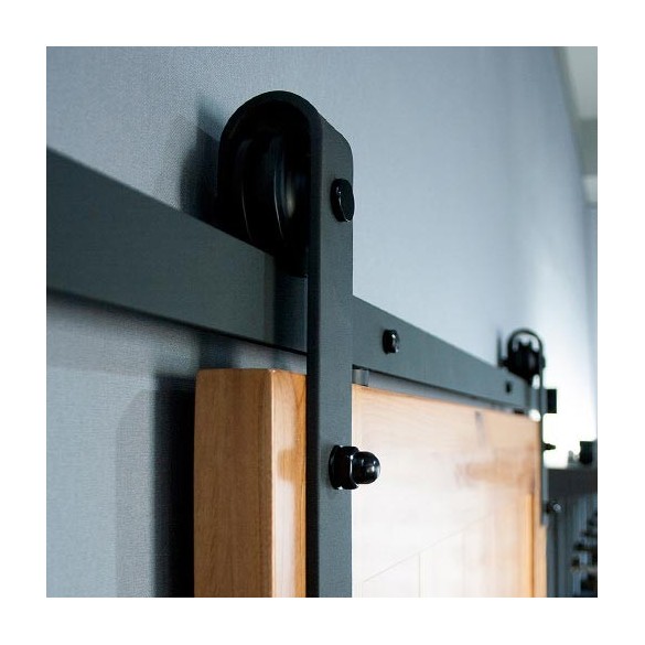 KIT SCORREVOLE RUSTICO 2 ANTE AMMORTIZZATO CON BINARIO NERO A VISTA KR80 - PETTITI