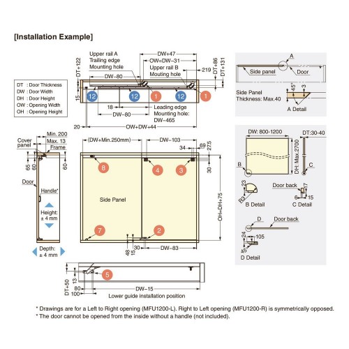 SISTEMA COMPLANARE PER PORTE INTERNE APERTURA DESTRA 20/40 KG MFU-1200-40-L - SUGATSUNE
