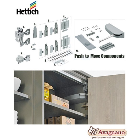 KIT GUARNITURA PER ANTE DI MOBILI A LIBRO WINGLINE L MAX 25KG PUSH DX - HETTICH